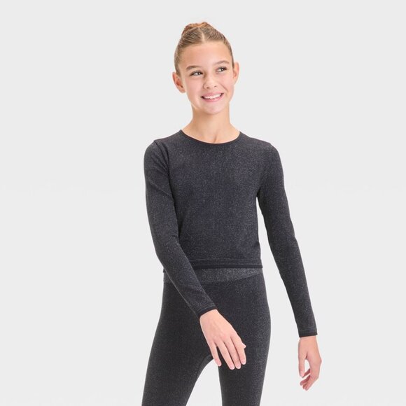 NEW Girls' Seamless Long Sleeve T-Shirt - All In Motion™ Black Sparkle - Picture 1 of 8